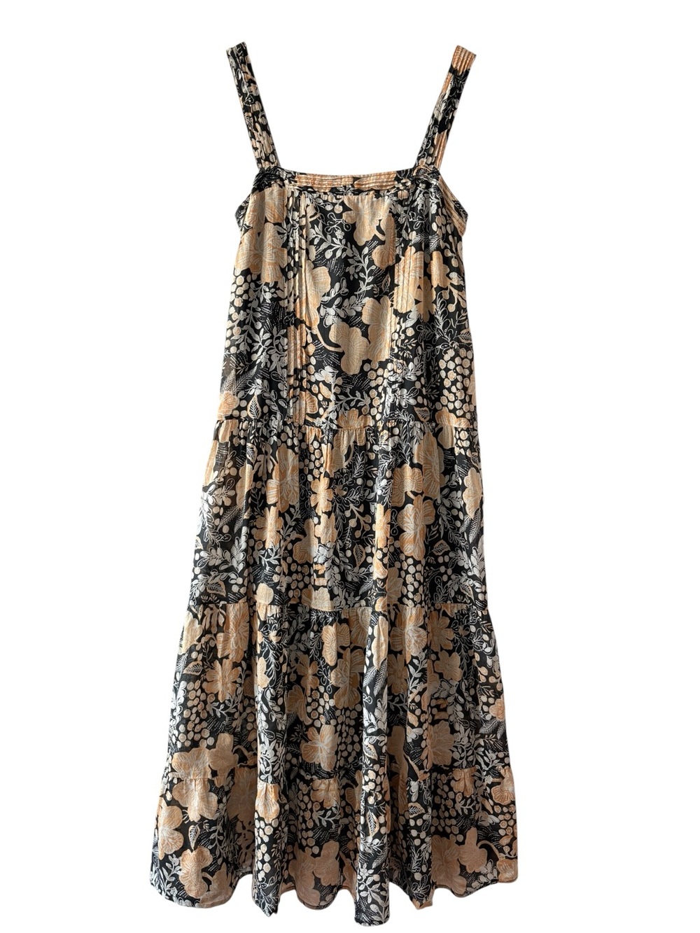 Auguste Black and Tan Floral Tiered Maxi Dress